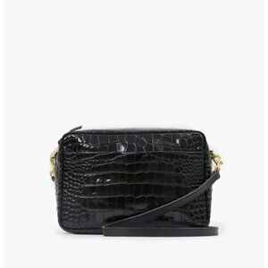 Clare V Womens Crossbody Bag Purse Black Croc Embossed Leather Gold Hardware